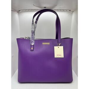 NWT Trina Turk Purple & Floral Tote Satchel with Pouch PVC Medium Size